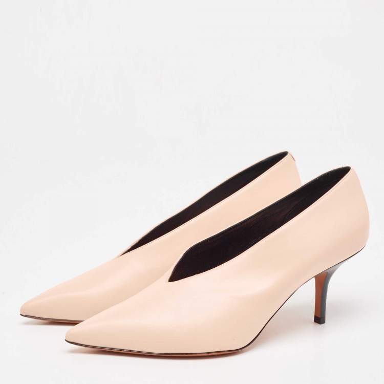 Pre Owned Celine Pink Leather V Neck Pointed Toe Pumps Size 38