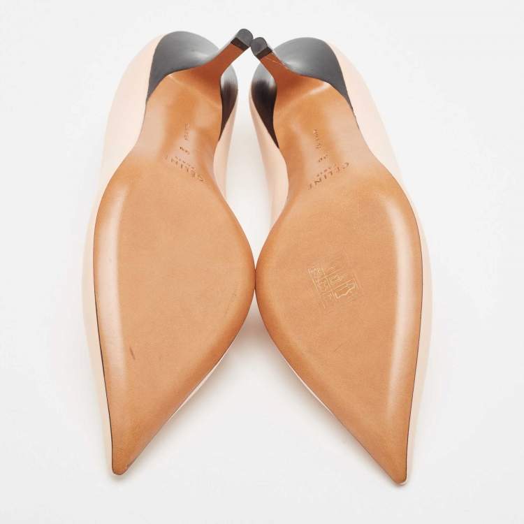 Pre Owned Celine Pink Leather V Neck Pointed Toe Pumps Size 38