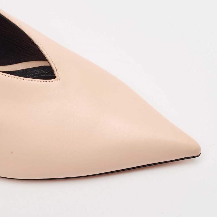 Pre Owned Celine Pink Leather V Neck Pointed Toe Pumps Size 38