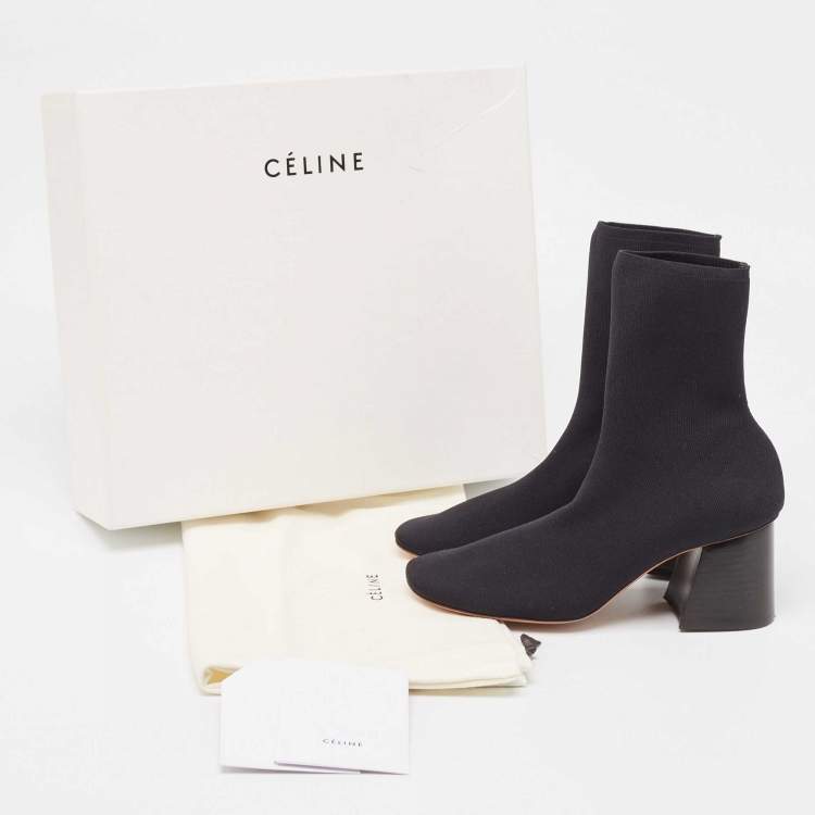 Pre Owned Celine Black Knit Fabric Ankle Boots Size 35