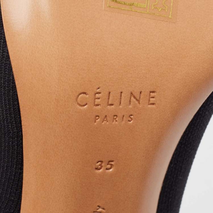 Pre Owned Celine Black Knit Fabric Ankle Boots Size 35