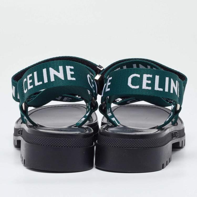 Pre Owned Celine Green/White Nylon Velcro Ankle Strap Sandals Size 40