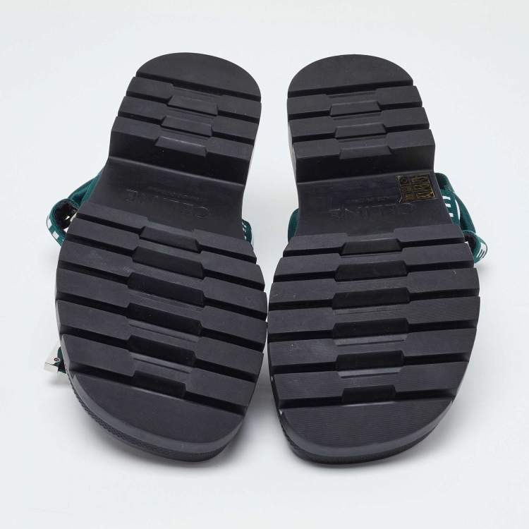 Pre Owned Celine Green/White Nylon Velcro Ankle Strap Sandals Size 40