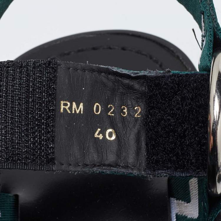 Pre Owned Celine Green/White Nylon Velcro Ankle Strap Sandals Size 40