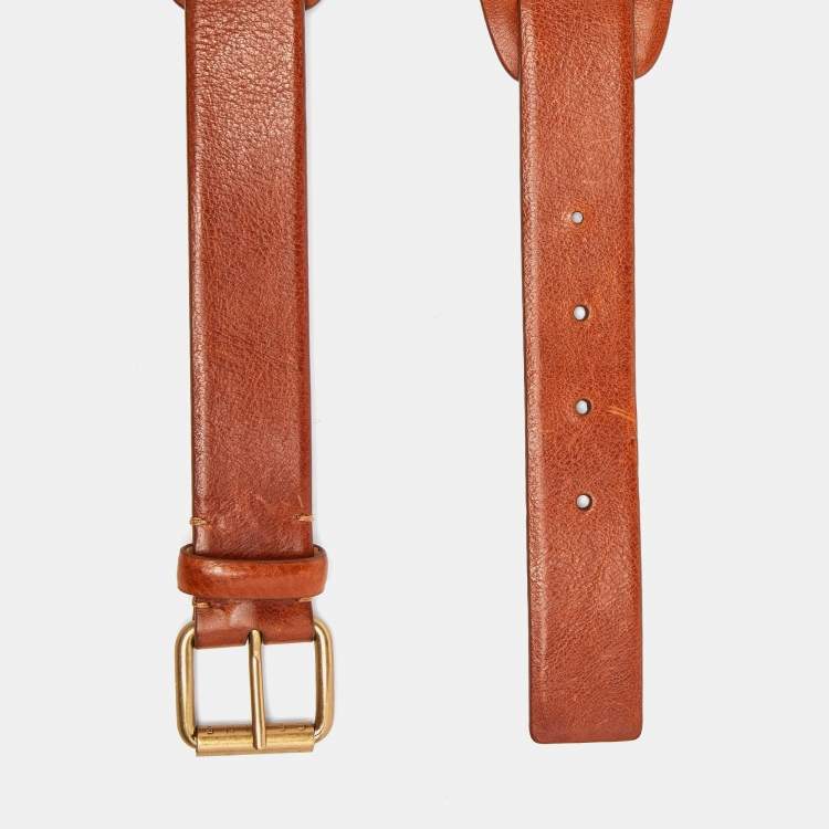 مملوكة مسبقًا Celine Tan Leather Wide Waist Belt M