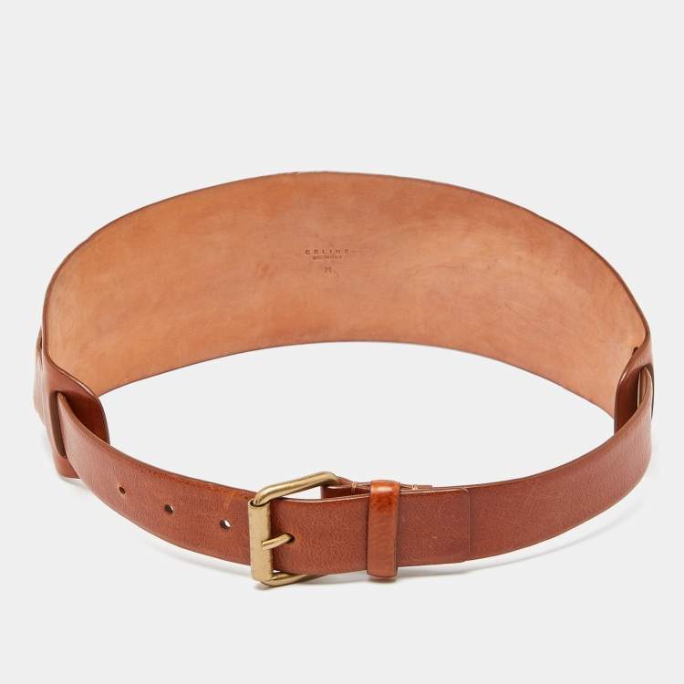 مملوكة مسبقًا Celine Tan Leather Wide Waist Belt M