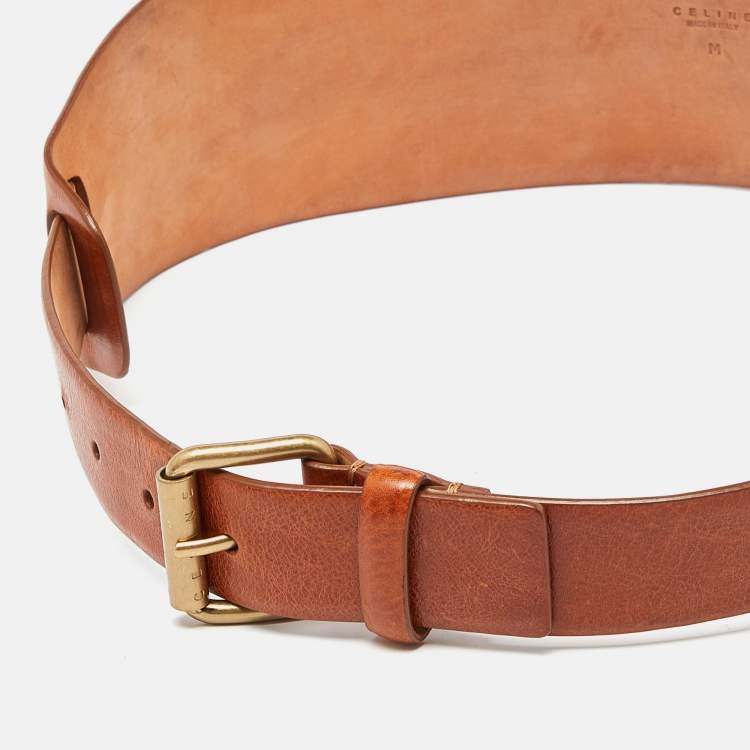 مملوكة مسبقًا Celine Tan Leather Wide Waist Belt M