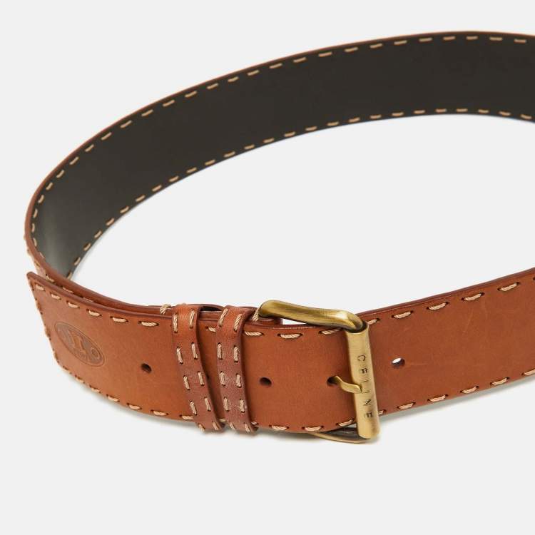 مملوكة مسبقًا Celine Brown Leather Wide Buckle Belt M