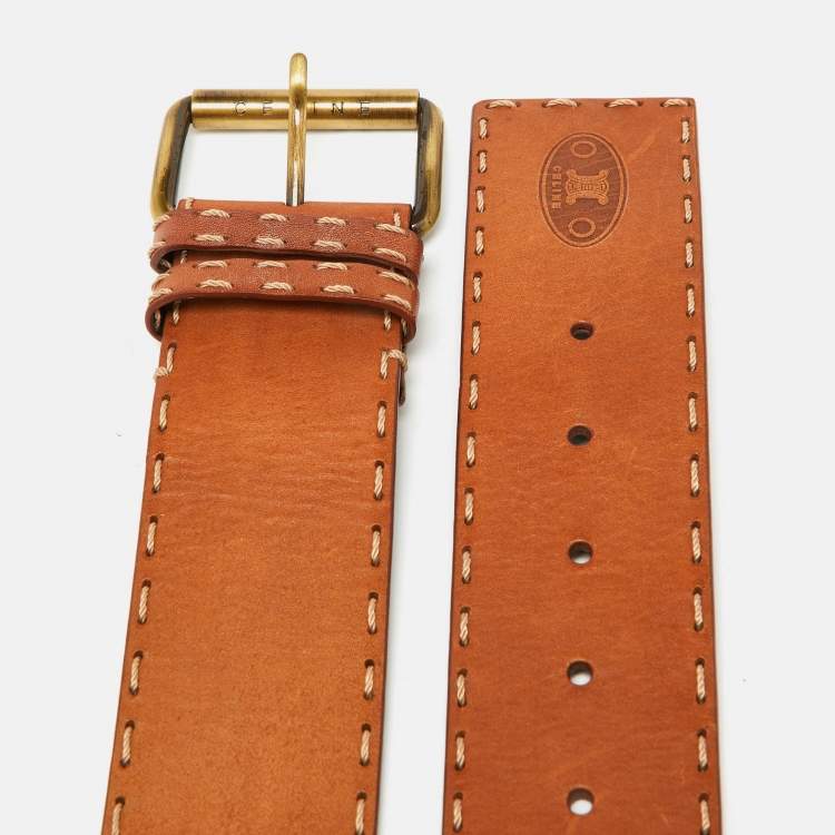 مملوكة مسبقًا Celine Brown Leather Wide Buckle Belt M
