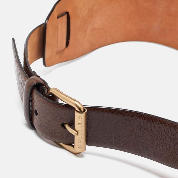 مملوكة مسبقًا Celine Brown Leather Buckle Waist Belt S