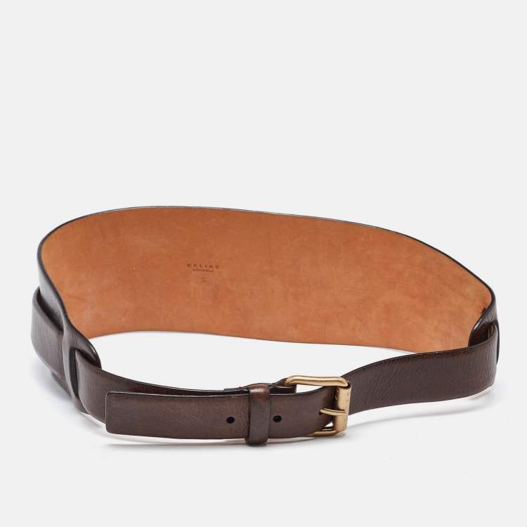 مملوكة مسبقًا Celine Brown Leather Buckle Waist Belt S