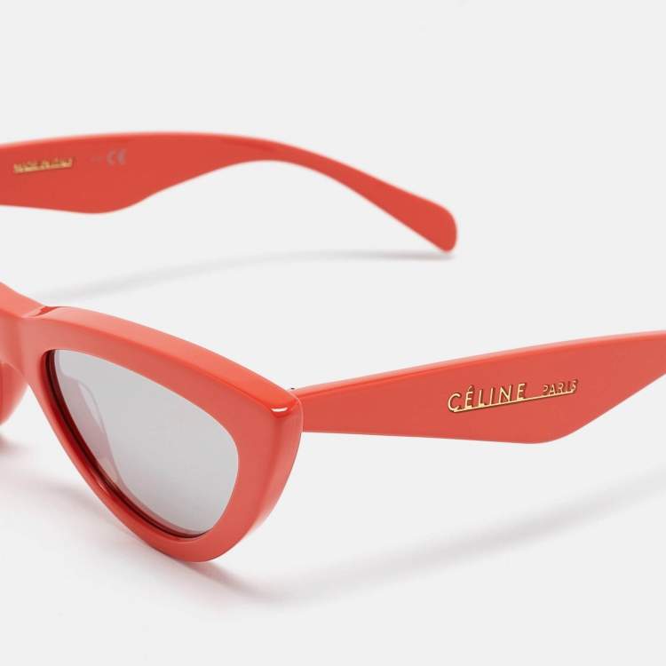 Pre Owned Celine Coral Orange Mirrored CL400191 Cat Eye Sunglasses