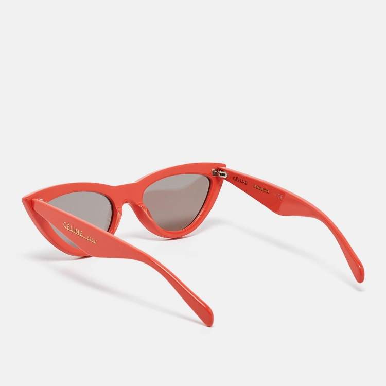 Pre Owned Celine Coral Orange Mirrored CL400191 Cat Eye Sunglasses