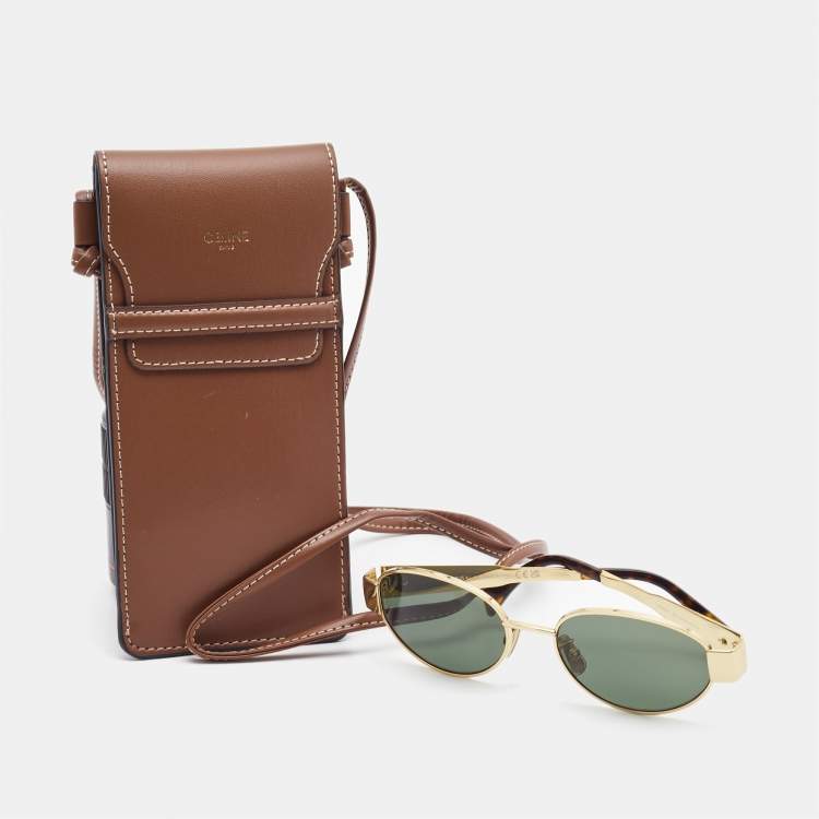 Pre Owned Celine Gold Tone/Green CL40235U Triomphe Oval Sunglasses