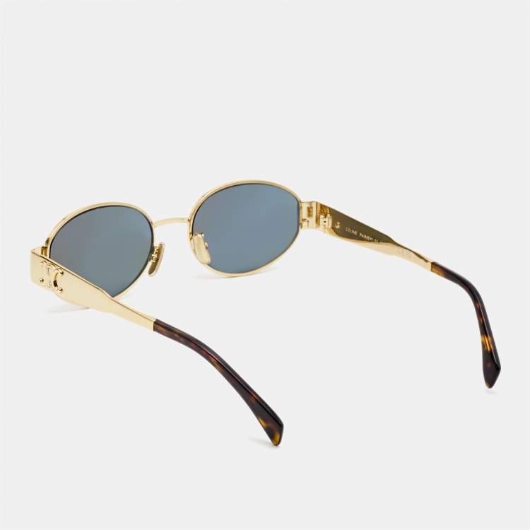 Pre Owned Celine Gold Tone/Green CL40235U Triomphe Oval Sunglasses