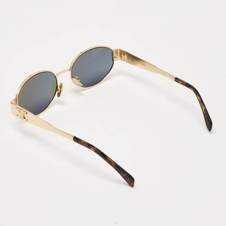 Pre Owned Celine Green/Gold CL40235U Oval Sunglasses