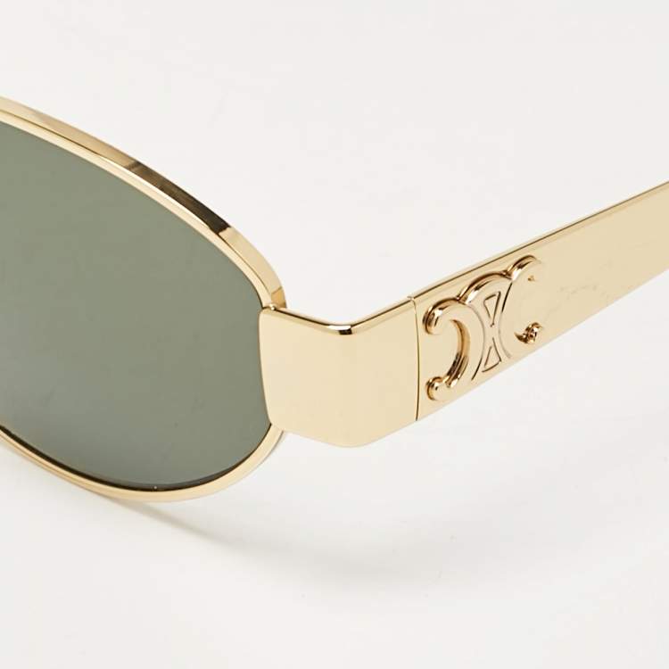 Pre Owned Celine Green/Gold CL40235U Oval Sunglasses