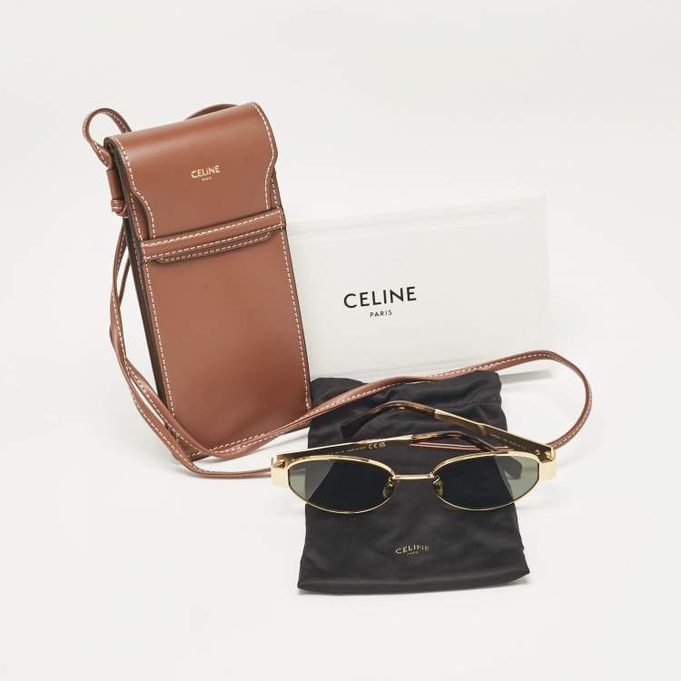 Pre Owned Celine Green/Gold CL40235U Oval Sunglasses