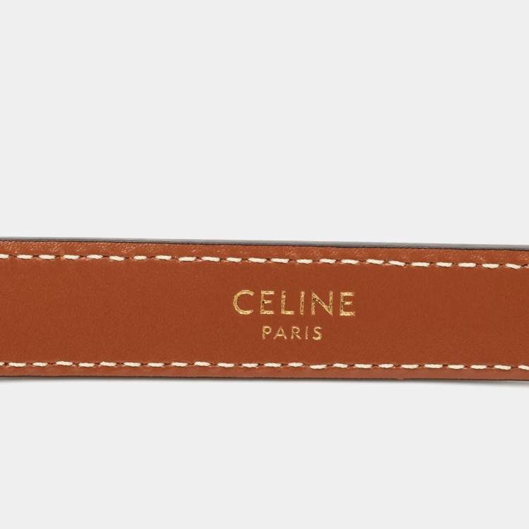 Pre Owned Celine Tan Leather Triomphe Buckle Belt 85CM