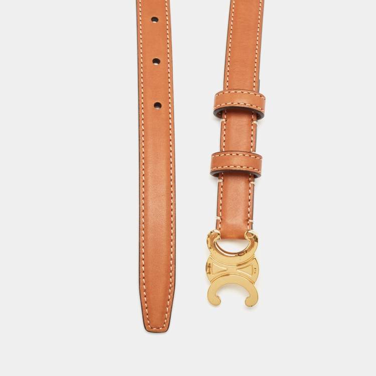 Pre Owned Celine Tan Leather Triomphe Buckle Belt 85CM