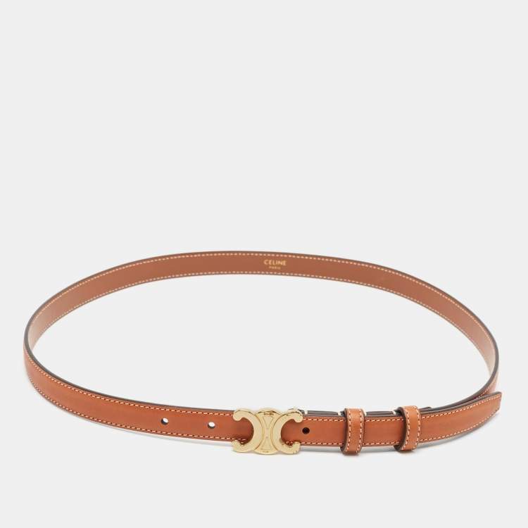 Pre Owned Celine Tan Leather Triomphe Buckle Belt 85CM