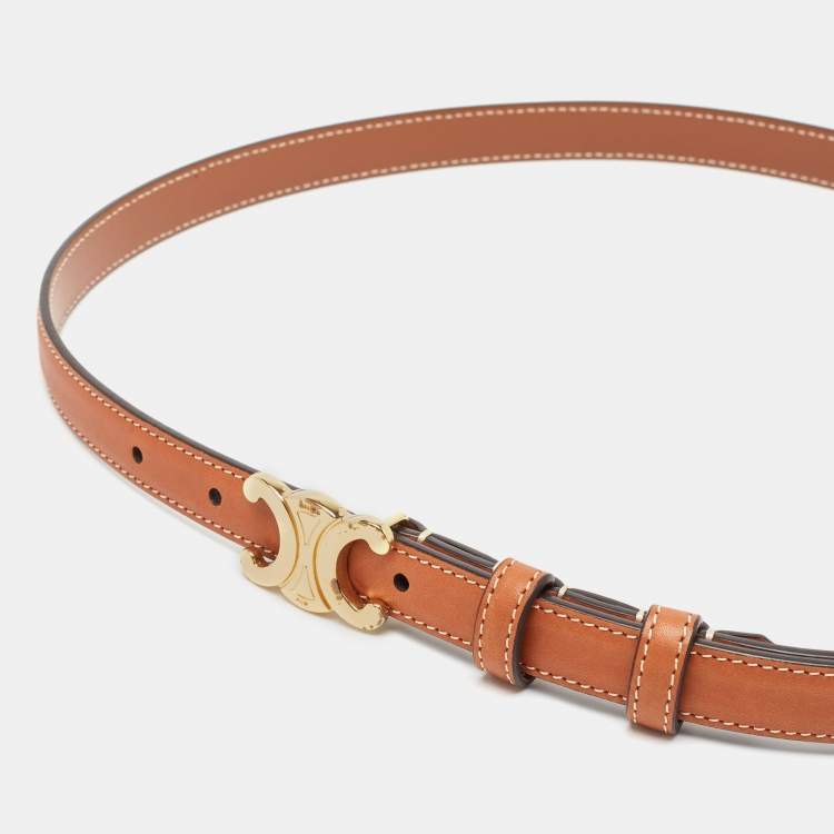 Pre Owned Celine Tan Leather Triomphe Buckle Belt 85CM