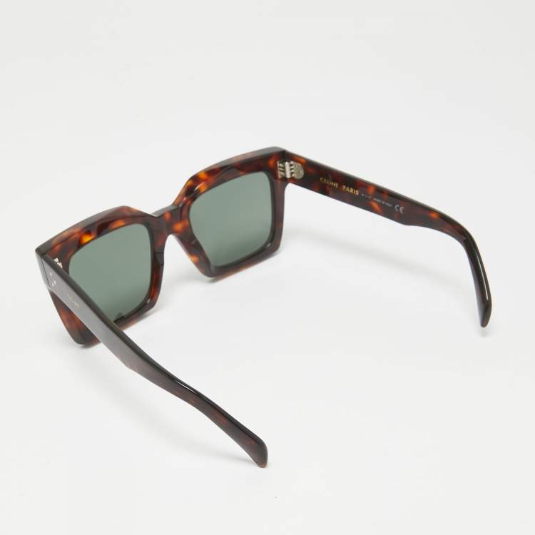 Pre Owned Celine Dark Brown Tortoise CL40130i Square Sunglasses
