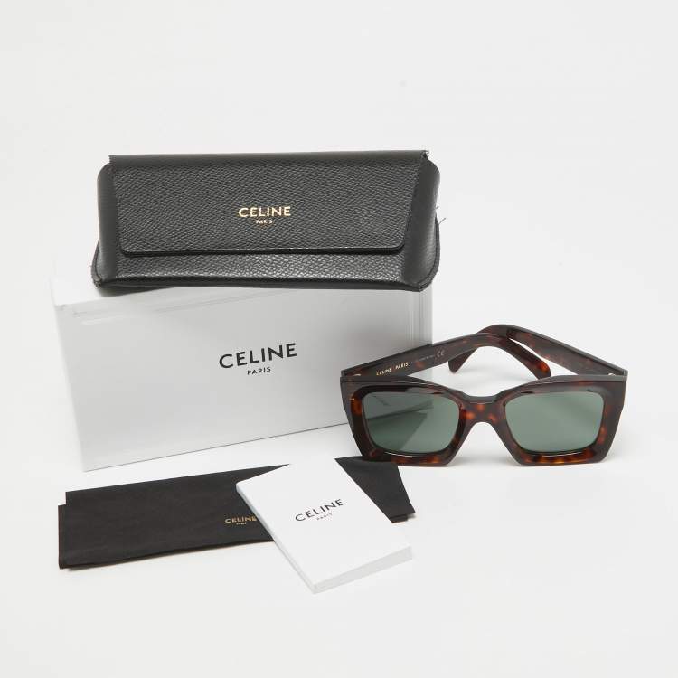 Pre Owned Celine Dark Brown Tortoise CL40130i Square Sunglasses