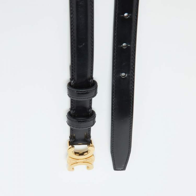 Pre Owned Celine Black Leather Triomphe Buckle Belt 75 CM