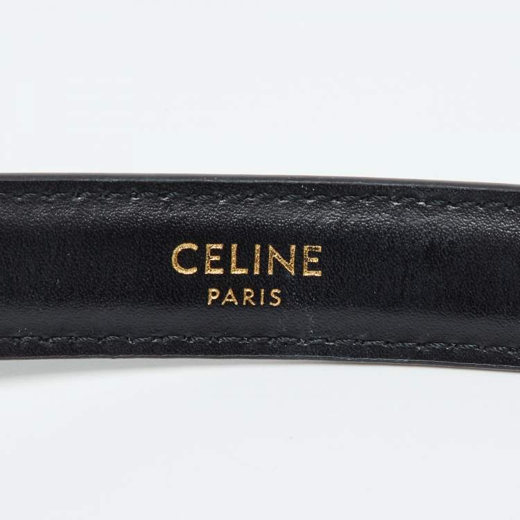 Pre Owned Celine Black Leather Triomphe Buckle Belt 75 CM