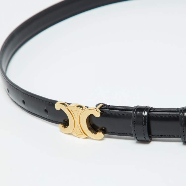 Pre Owned Celine Black Leather Triomphe Buckle Belt 75 CM