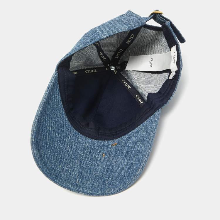Pre Owned Celine Blue Applique Denim Triomphe Baseball Cap L