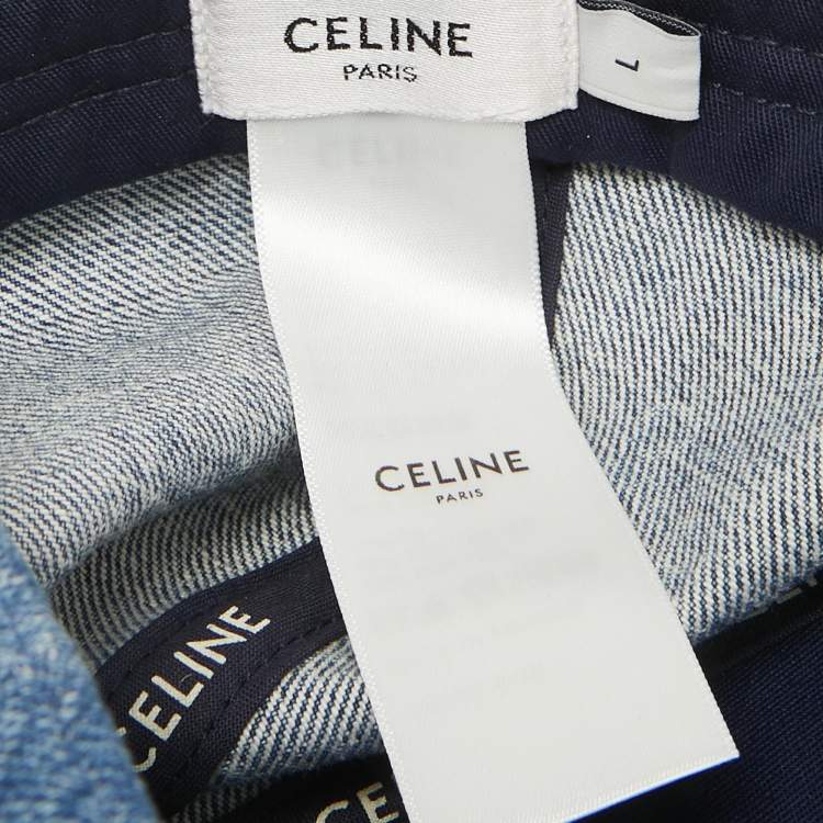 Pre Owned Celine Blue Applique Denim Triomphe Baseball Cap L