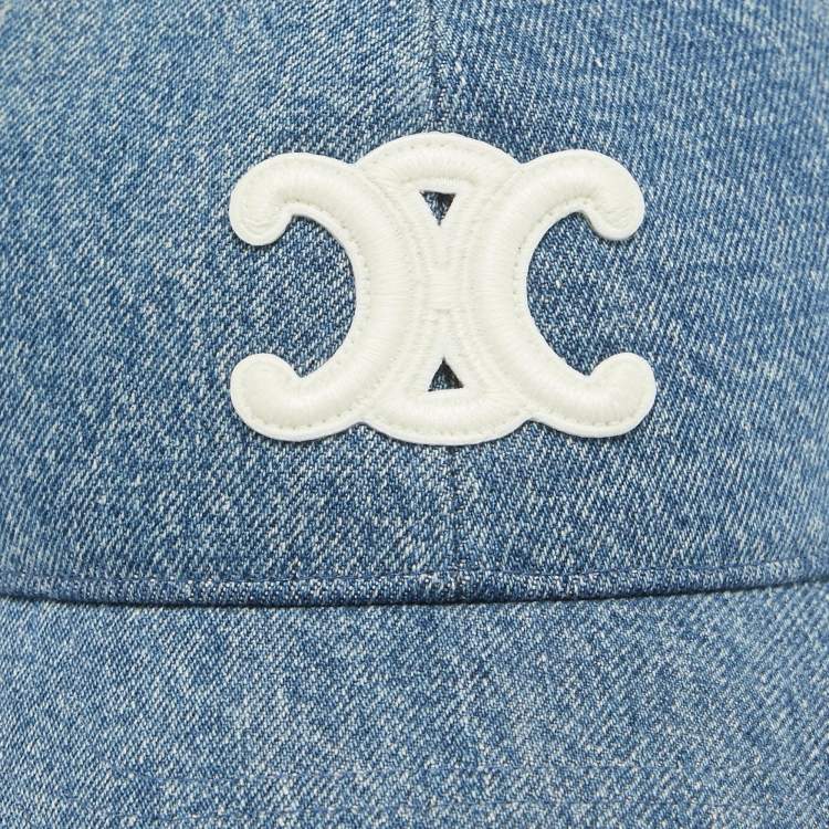 Pre Owned Celine Blue Applique Denim Triomphe Baseball Cap L