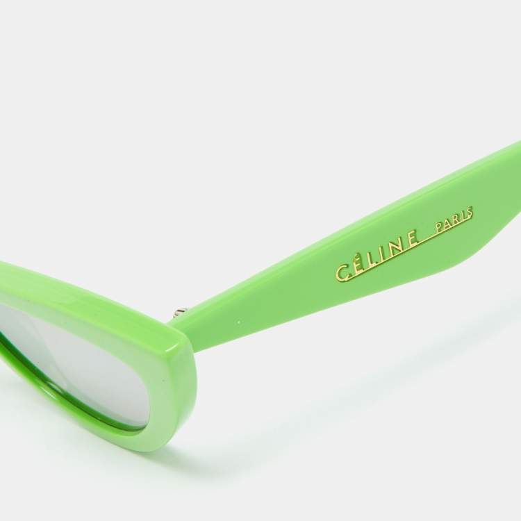 Pre Owned Celine Green/Grey Mirrored CL40019I Cat-Eye Sunglasses