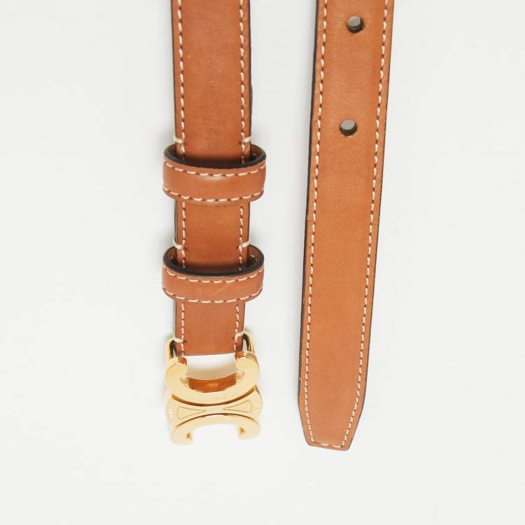 مملوكة مسبقًا Celine Tan Leather Triomphe Buckle Belt 75 CM