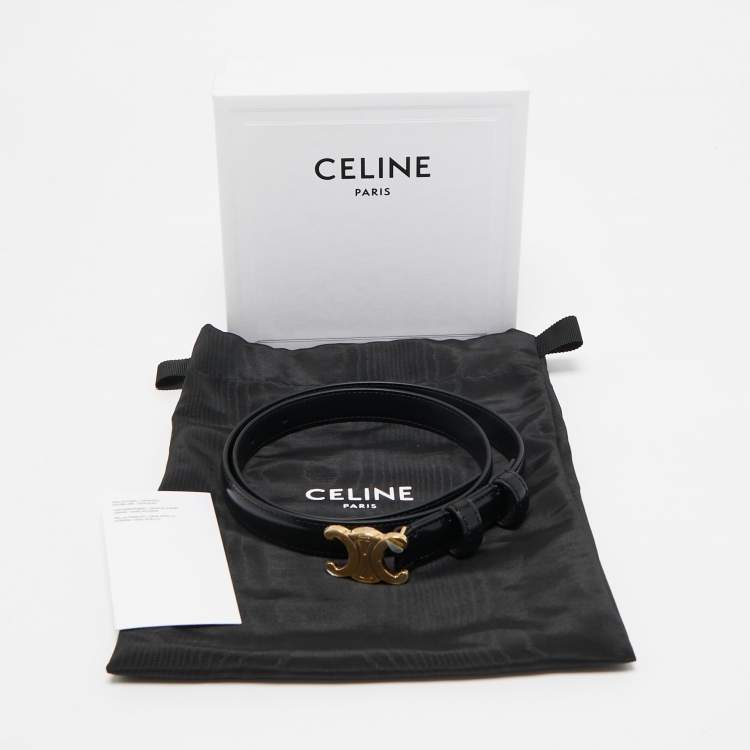 مملوكة مسبقًا Celine Black Leather Triomphe Slim Belt 70CM