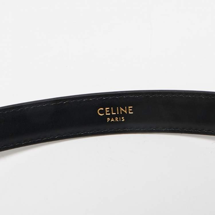 مملوكة مسبقًا Celine Black Leather Triomphe Slim Belt 70CM