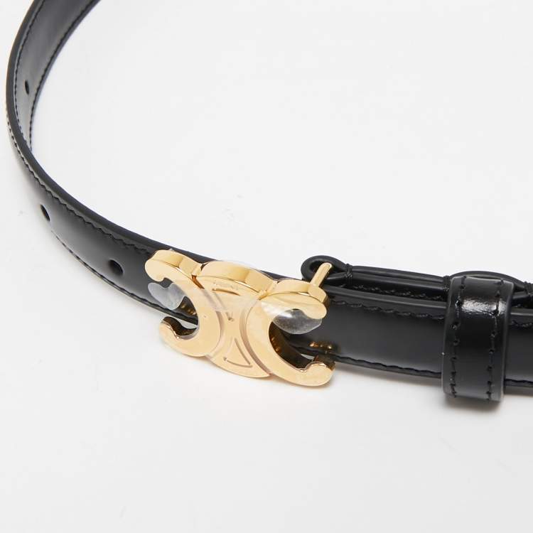 مملوكة مسبقًا Celine Black Leather Triomphe Slim Belt 70CM
