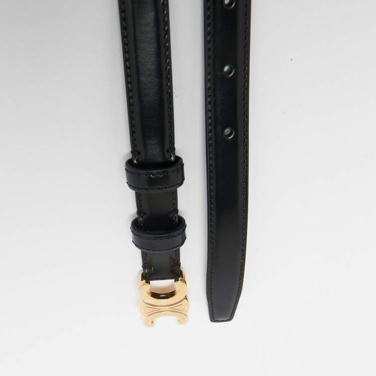 مملوكة مسبقًا Celine Black Leather Triomphe Slim Belt 70CM