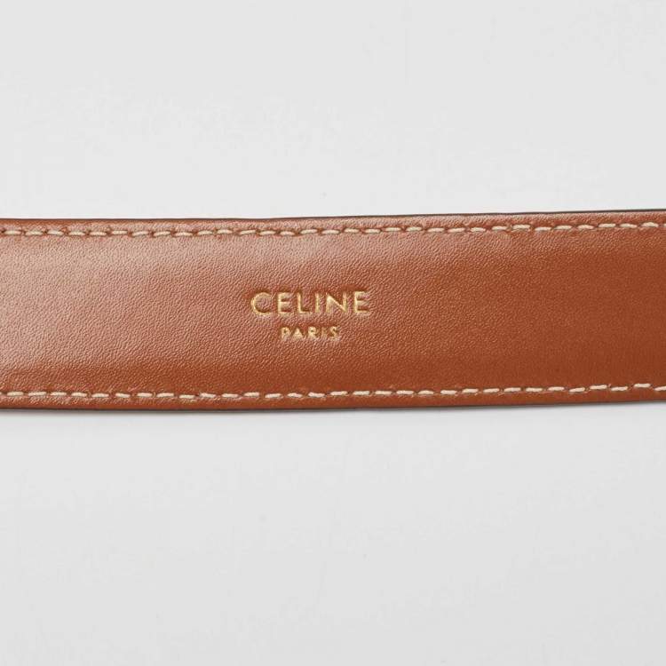 Pre Owned Celine Brown Leather Triomphe Logo Buckle Belt 70 CM