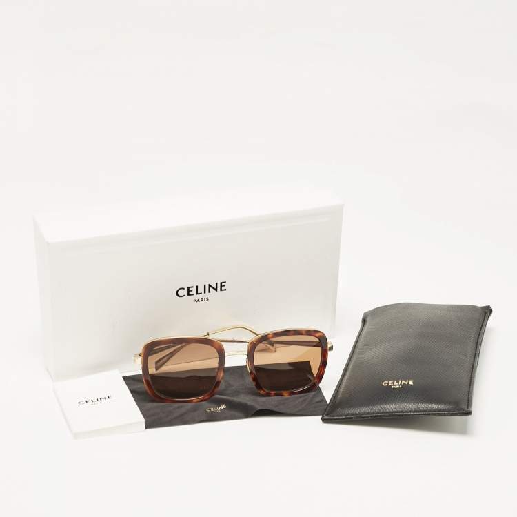 Pre Owned Celine Tortoise Brown/Gold CL40202U Square Sunglasses