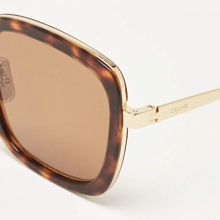 Pre Owned Celine Tortoise Brown/Gold CL40202U Square Sunglasses