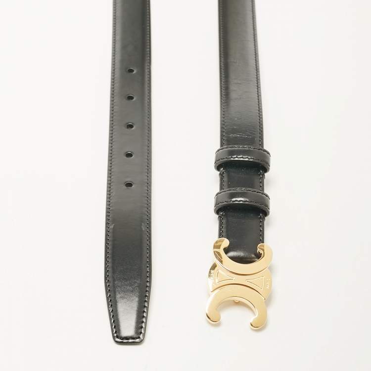Pre Owned Celine Black Leather Triomphe Buckle Belt 80 CM