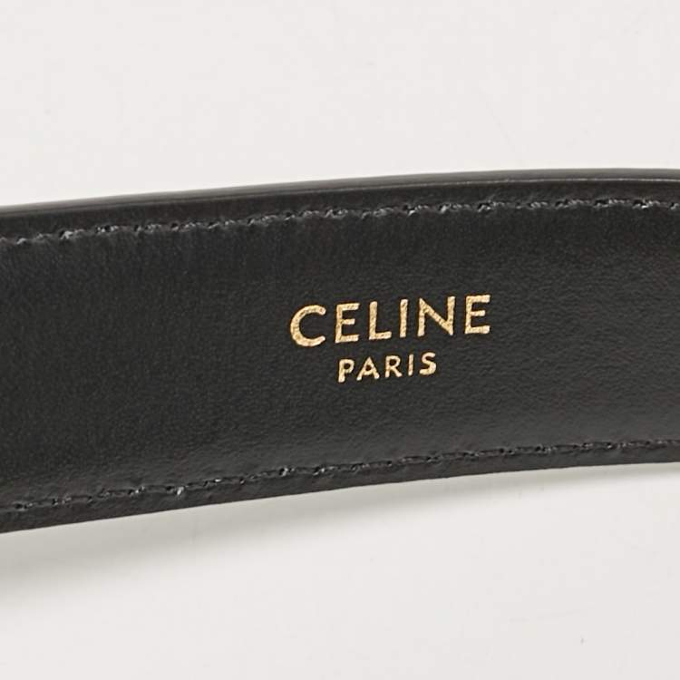 Pre Owned Celine Black Leather Triomphe Buckle Belt 80 CM