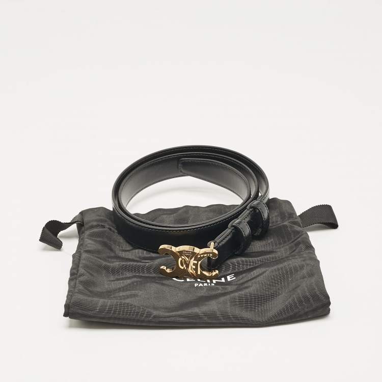 Pre Owned Celine Black Leather Triomphe Buckle Belt 80 CM