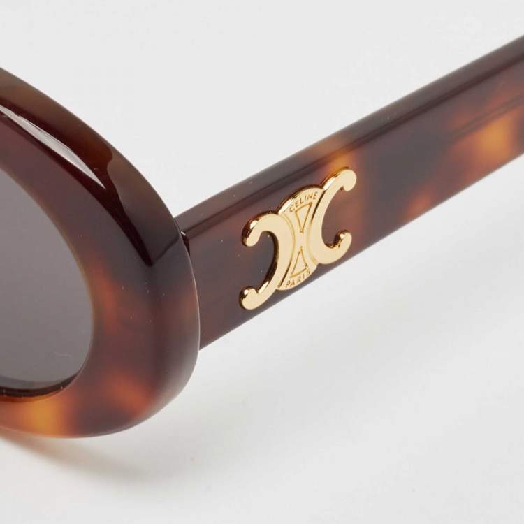 مملوكة مسبقًا Celine Tortoise Dark Brown CL40194U Triomphe Oval Sunglasses