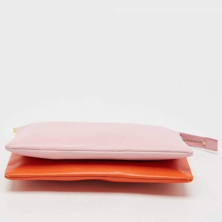 Pre Owned Celine Pink/Orange Leather Duo Cosmetic Pouch