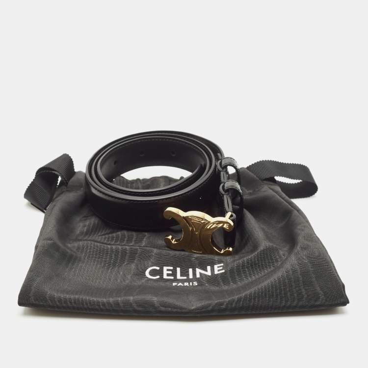 Pre Owned Celine Black Leather Triomphe Buckle Belt 75CM