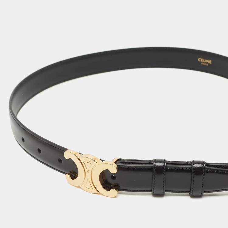 Pre Owned Celine Black Leather Triomphe Buckle Belt 75CM